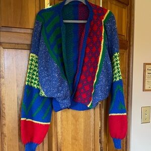 Colorful Knit Women's Sweater. Hand knit vintage sweater.
